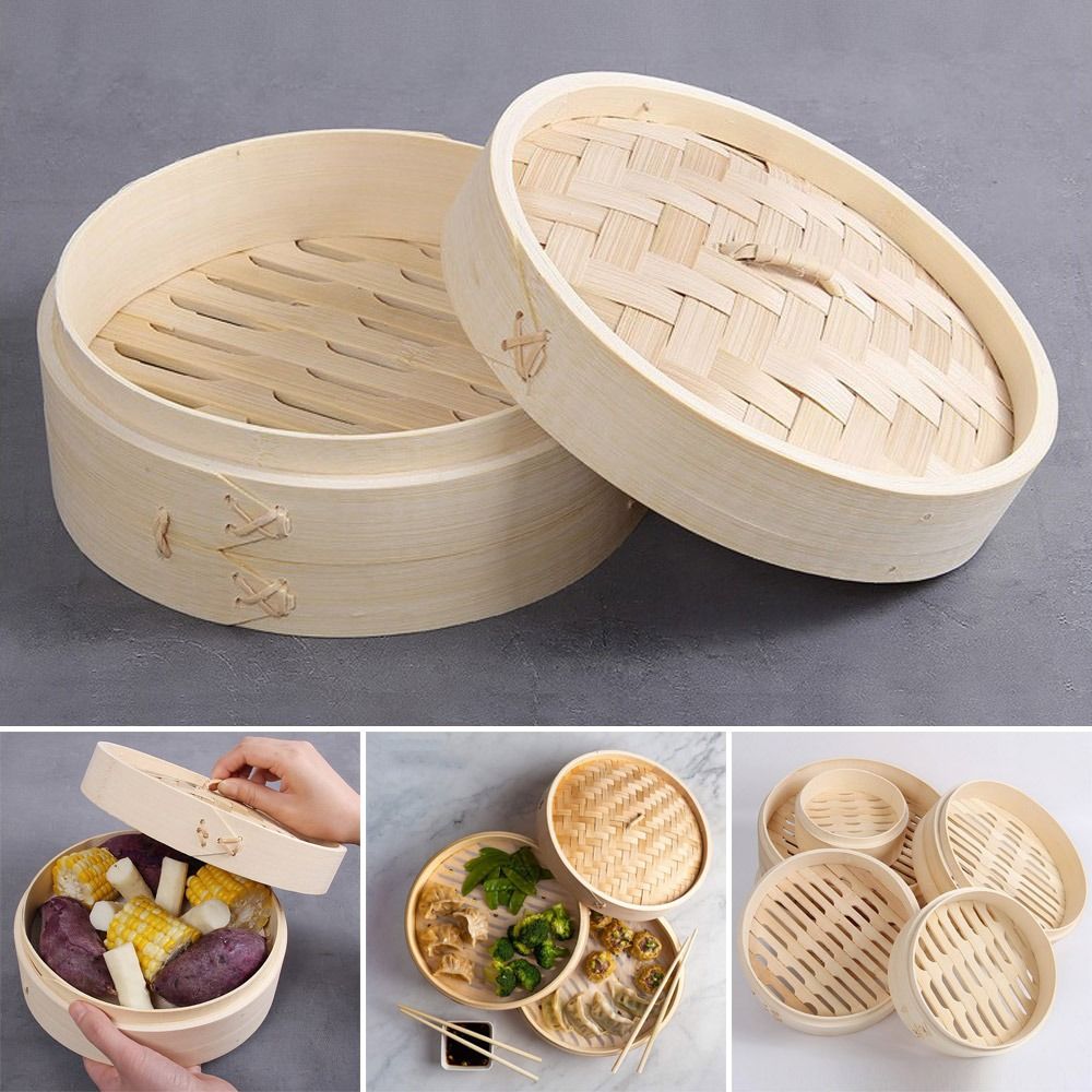 Bao Steamer Bamboo - 중국식 찜기, 뚜껑이 있는 대나무 찜기,