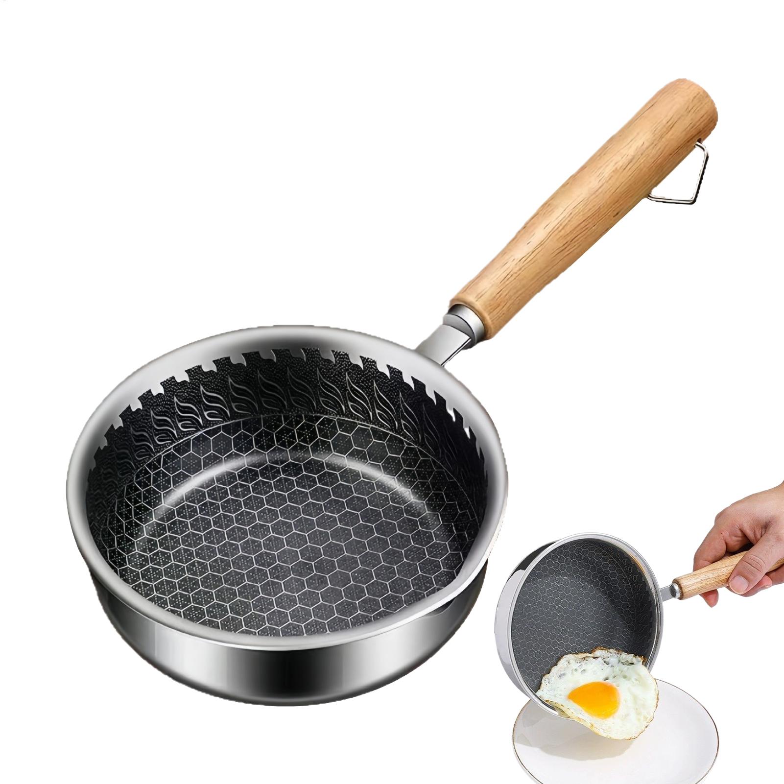 Egg Waffle Pan - 논스틱 미니 프라이팬 나무 손잡이 프라이팬