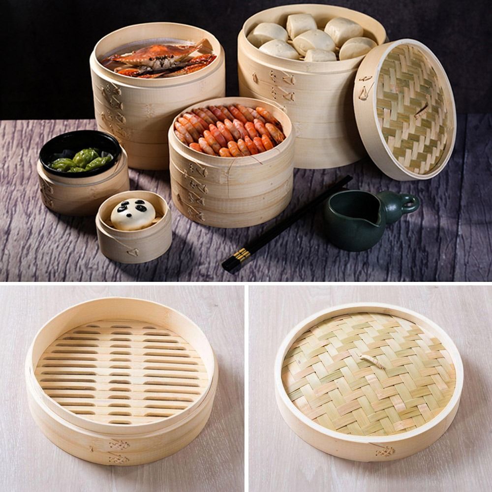 Bao Steamer Bamboo - 중국식 찜기, 뚜껑이 있는 대나무 찜기,