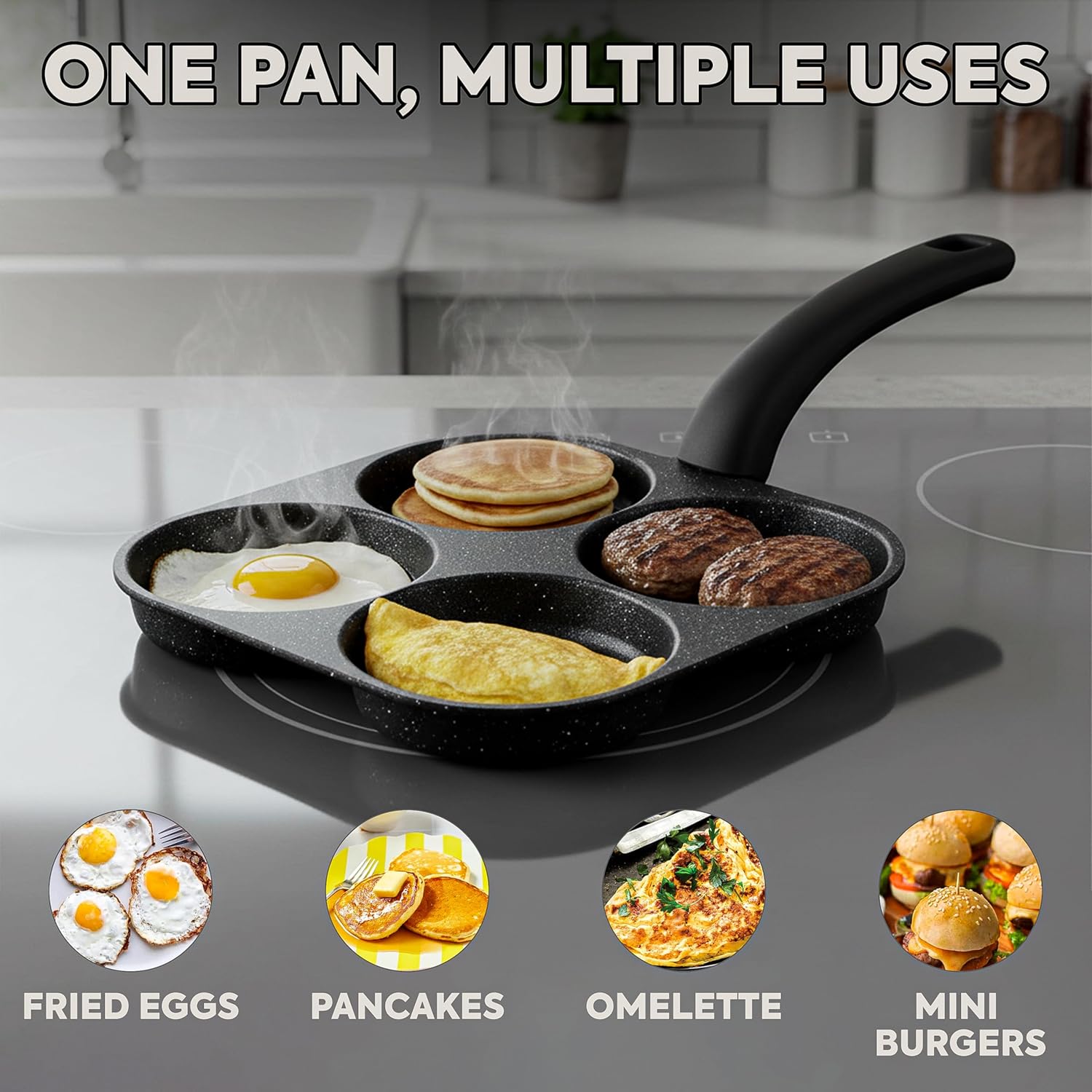 Mini Pancake Griddle - 계란 프라이팬 논스틱 팬케이크 팬 4컵